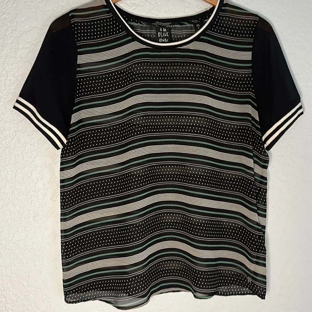 NEW Scotch & Soda Maison Scotch Black Stripe Sheer Top Y2K Indie European Size 1 - Image 3