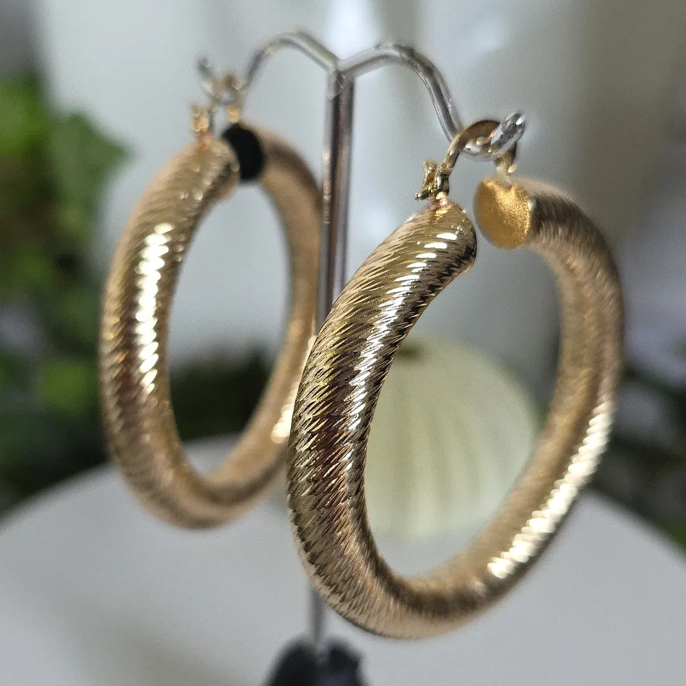 Gold Chunky Round Swirl Hoop Earrings - Image 6