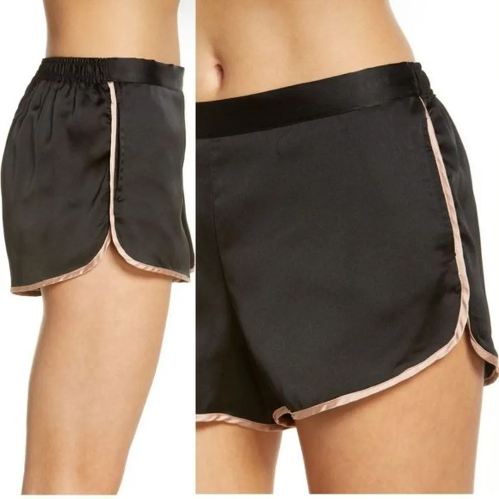 NWOT ETAM “LUANA” SATIN PJ SHORTS BLUSH/BLACK SIZE LARGE Tan - Image 3