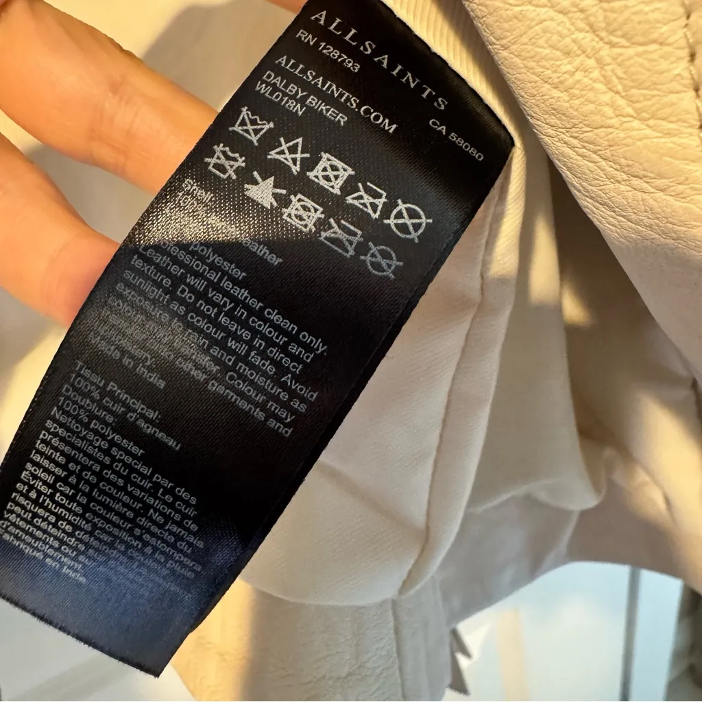 ALL SAINTS Dalby Off White Leather Biker Jacket | Size 2 - Image 5