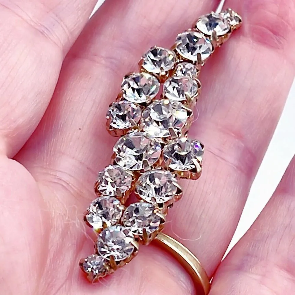 Vintage facetted rhinestone prong set brooch/ pendant Gold - Image 2