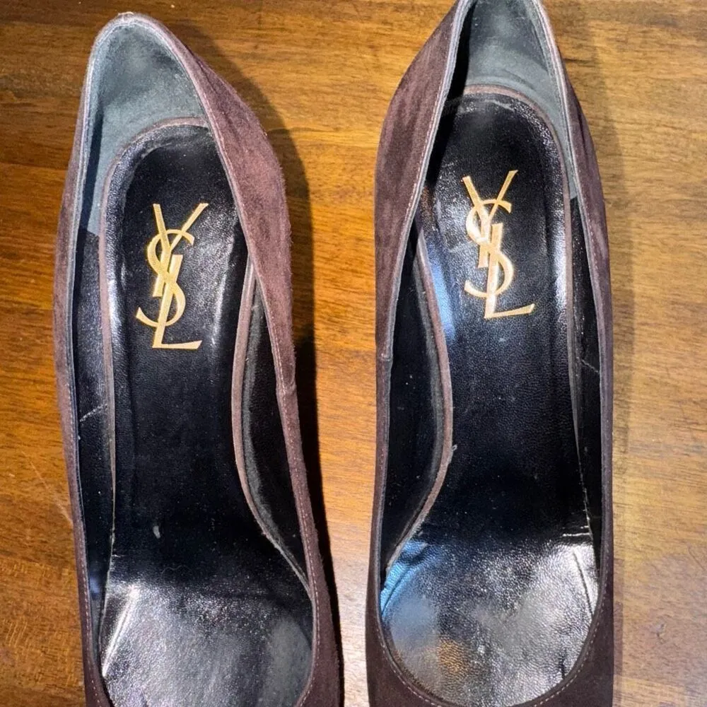 Saint Laurent Brown Suede Tribtoo Pumps - Image 8