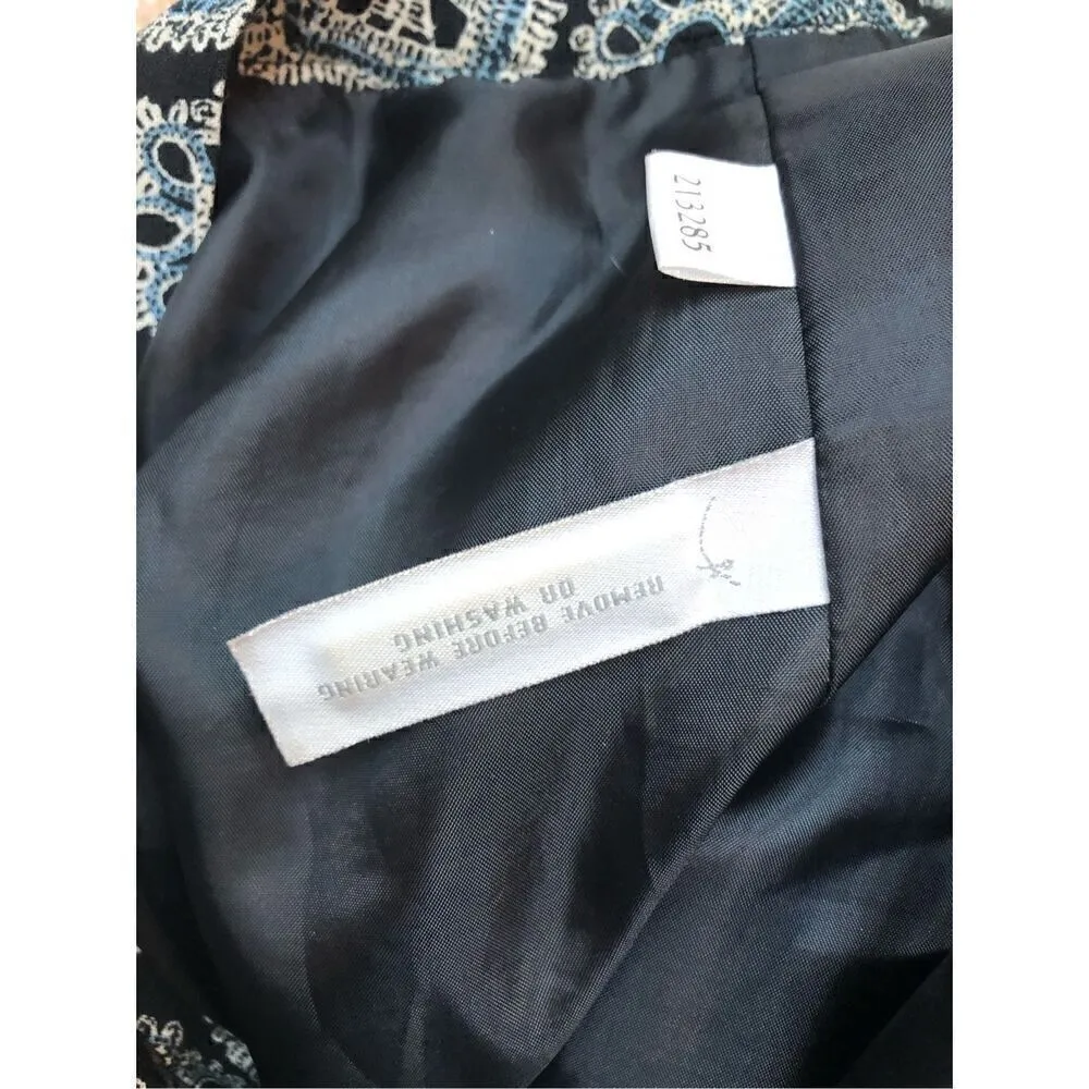 Loft black, white and blue fully lined wool blend boho print knee length skirt s - Image 11