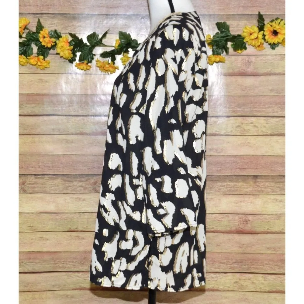 JM Collection Black Print Tunic 3/4 Sleeve V-Neck Blouse Size M Metallic Sequin - Image 5