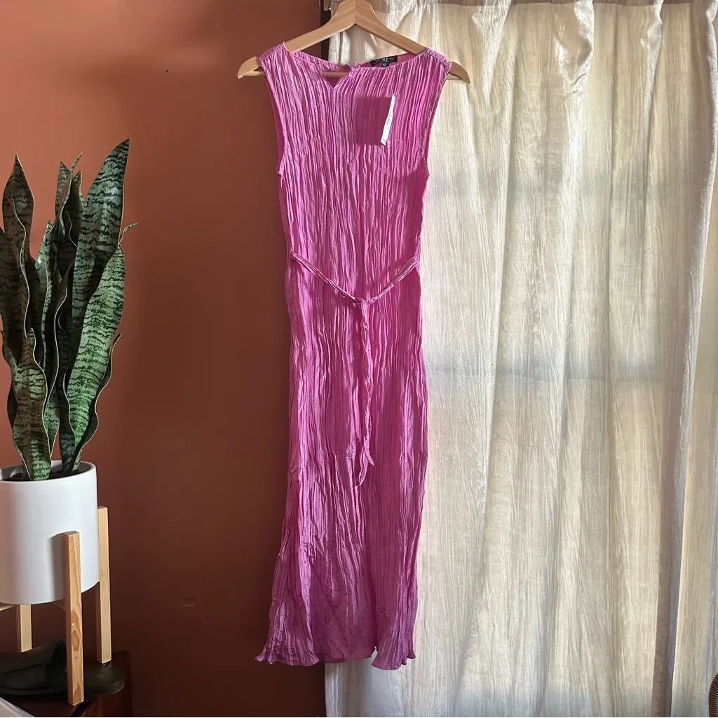J. Crew Crinkled High-neck Sheath Midi Dress Boatneck Pink NWT‎ FLAW** Size 4 - Image 2