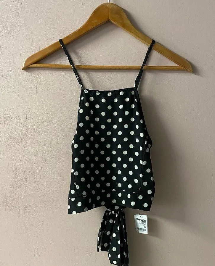 Charlotte Russe Black Polka Dot Tie-Back Crop Top NWT Size M - Image 9