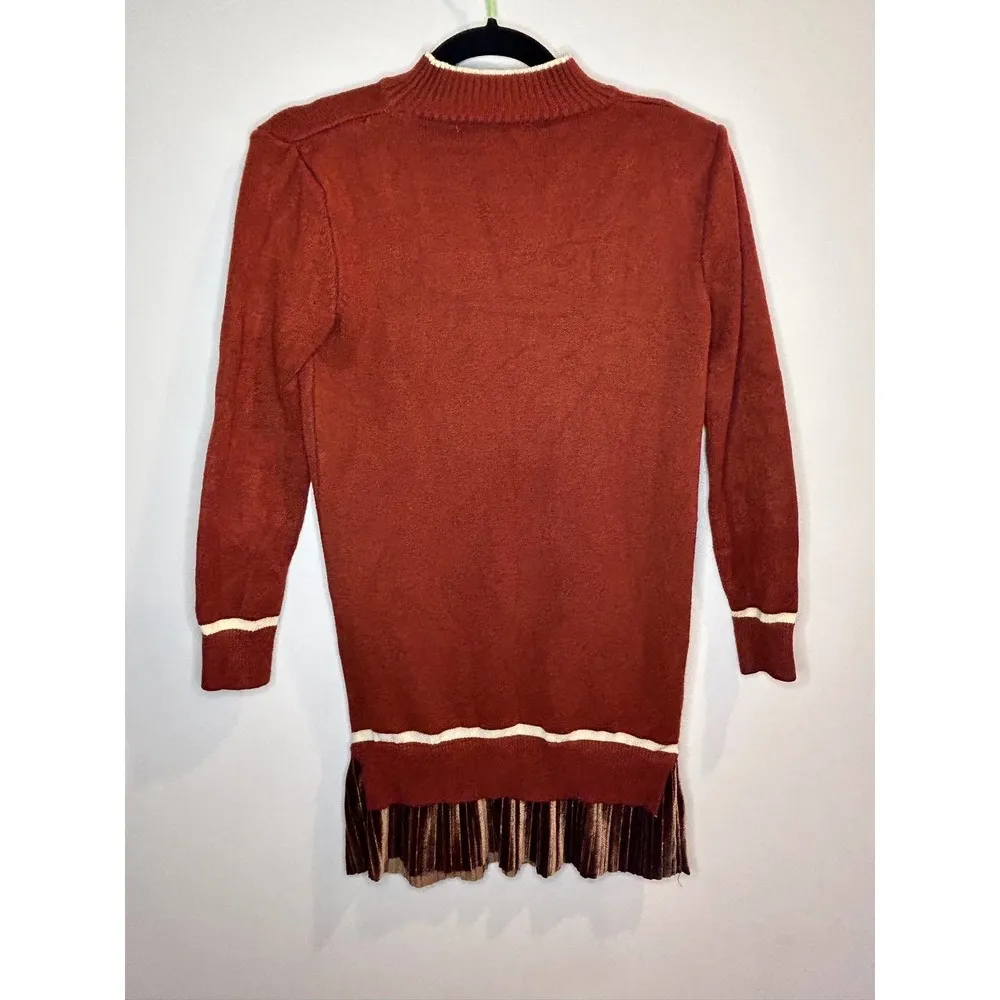 Zara Basic Sweater Dress with Pleated Skirt Size Small Orange Rust Color - Image 82
