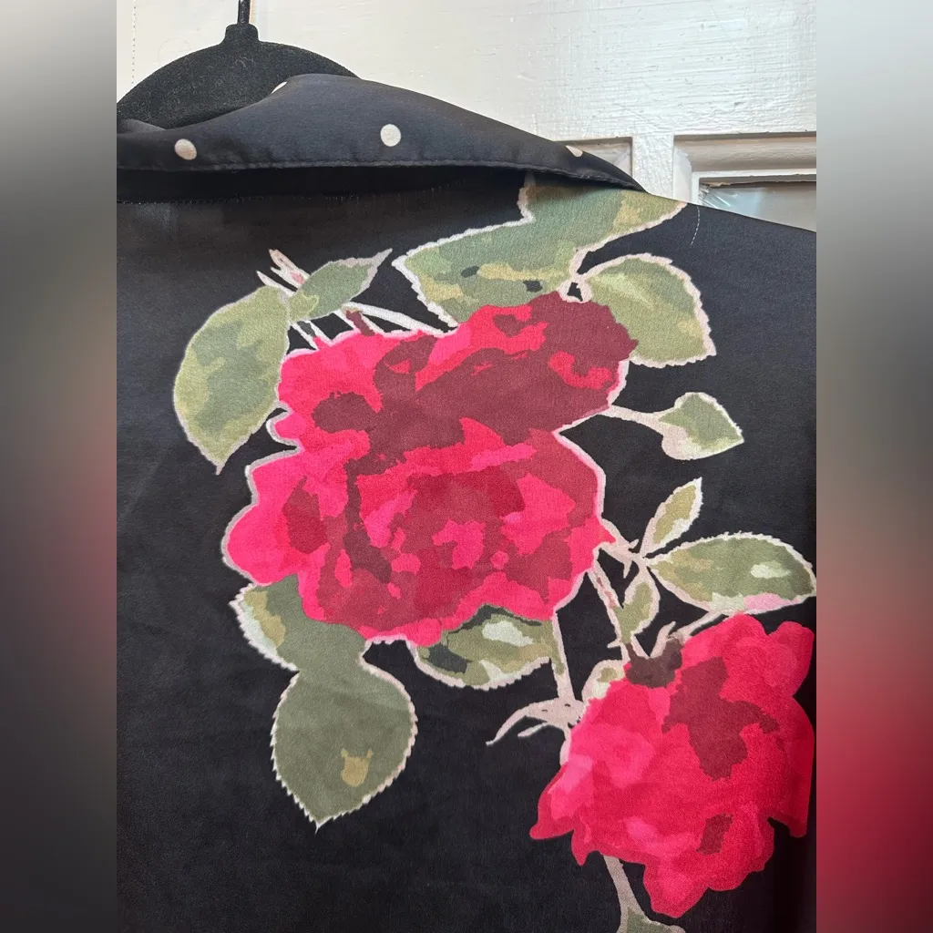 Nasty Gal Rose Floral Black Pink Ruffle Polka Dot Pinup Pajama Set Size Large L - Image 5