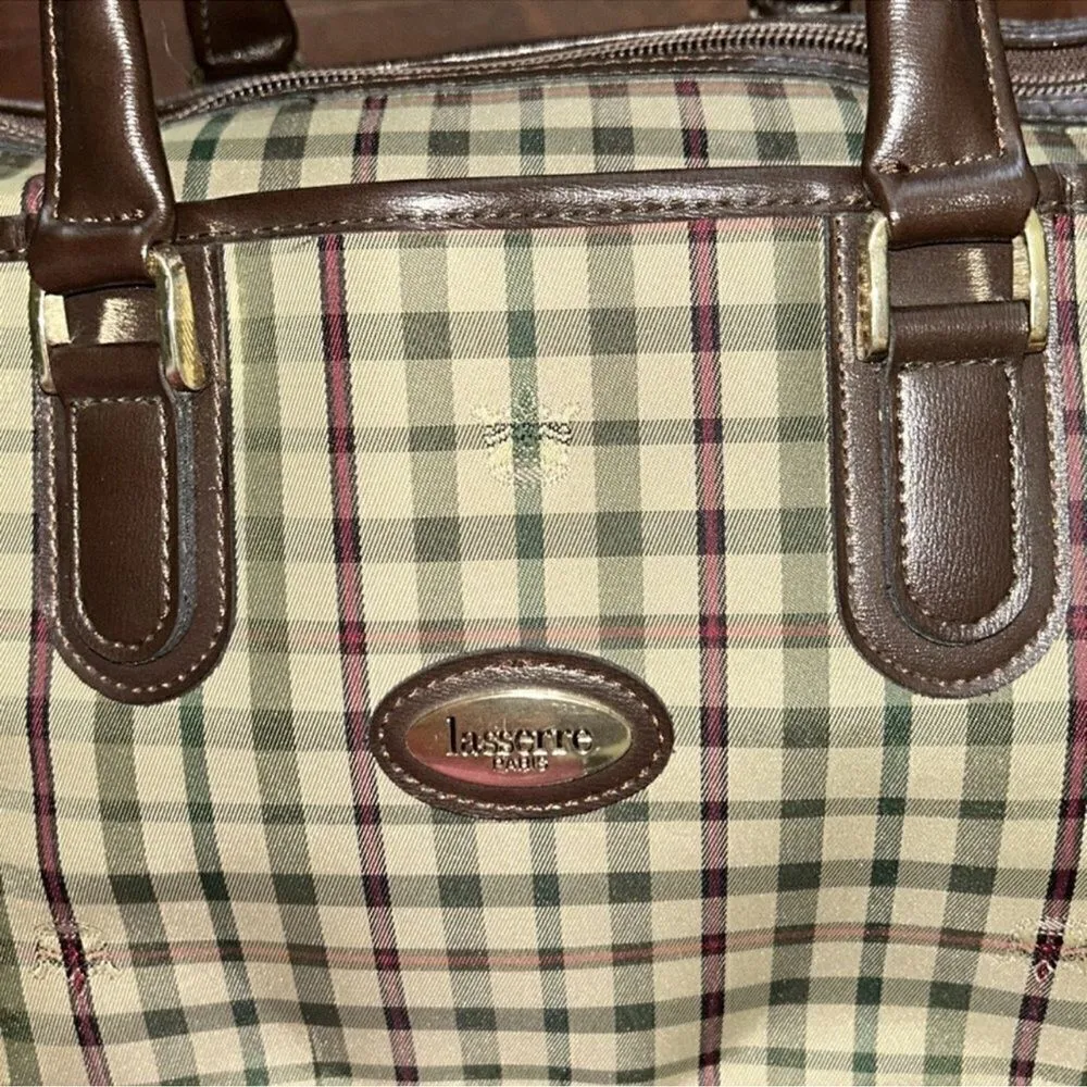 Lasserre Paris Unisex Vintage Checkered Boston Bag Brown - Image 8