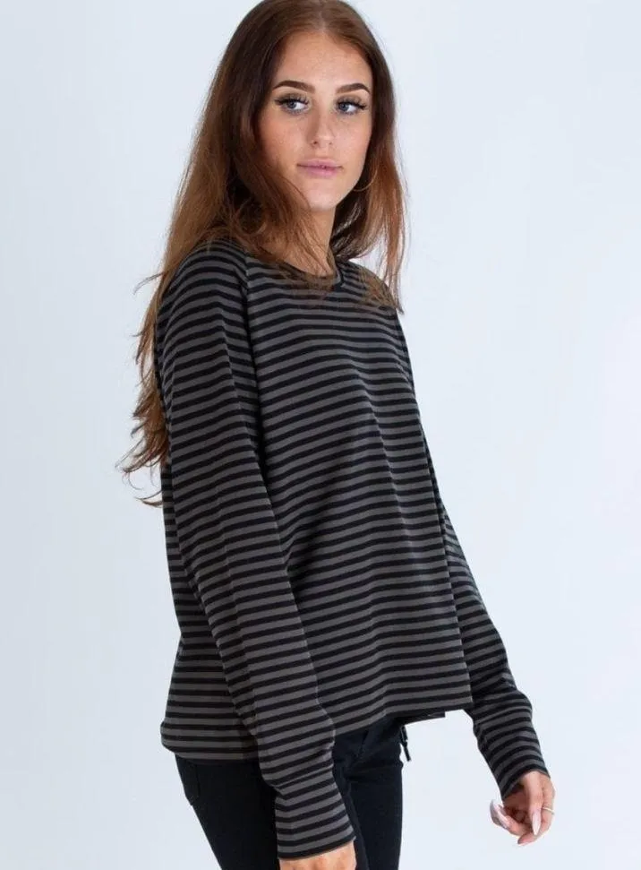 Marc Cain Women’s Stripe Waist tie Top Casual Striped Shirt Khaki/black Size XL Black - Image 3