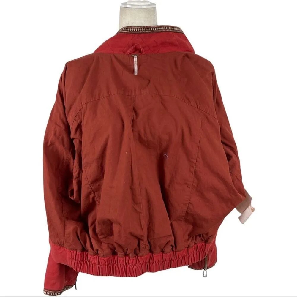 Free People Flight Line Oversized Military Red Bomber Jacket Size XS Embroidered - Image 14