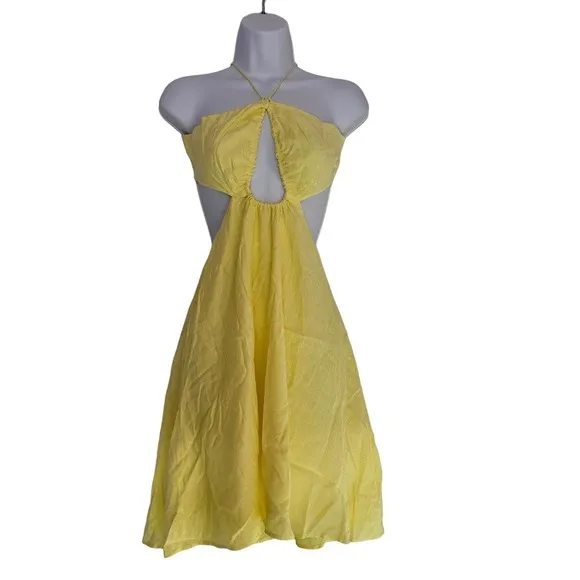ROTATE Birger‎ Christensen Nanna Cutout Jacquard Mini Dress Pastel Yellow US 8 - Image 2