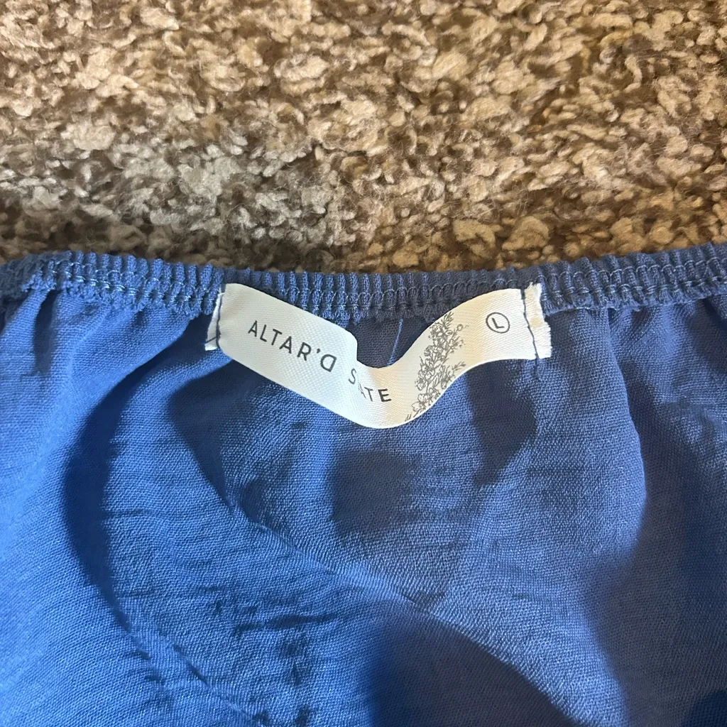 Blue cropped long sleeve tie blouse - Image 4