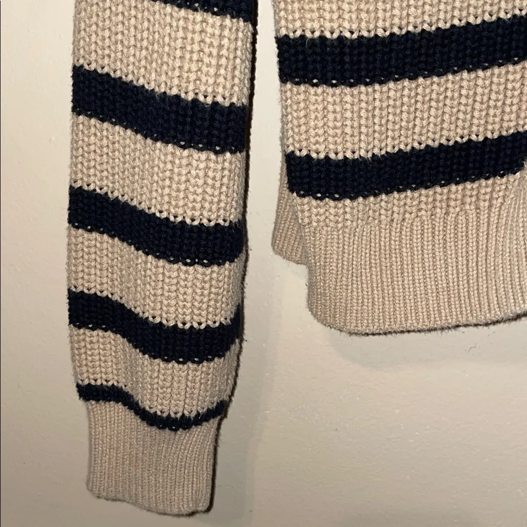 GAP Women’s Chunky Knit Striped Tan Brown Black Button-Up Cardigan Sweater - Image 5