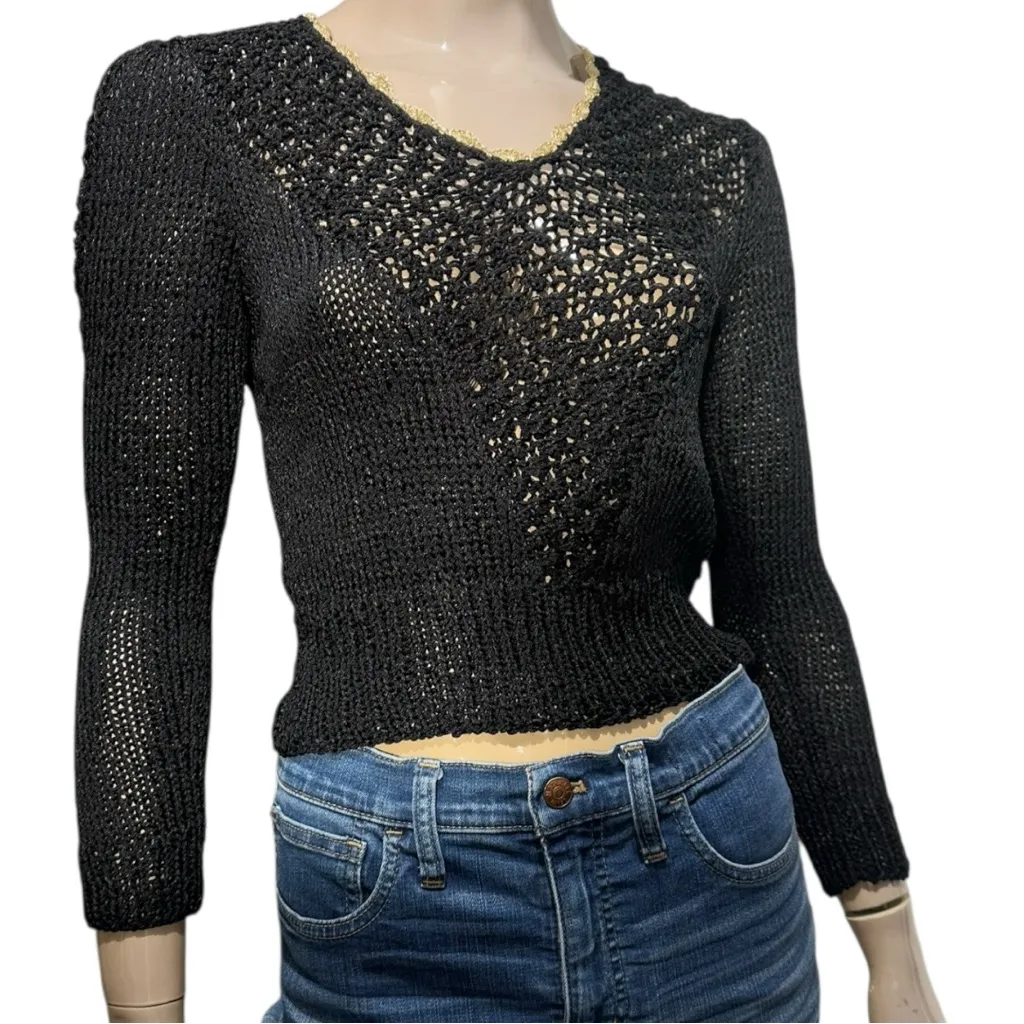 Antonella Preve Vintage NWT Women’s Size S Black Gold Metallic Neckline Sweater - Image 1