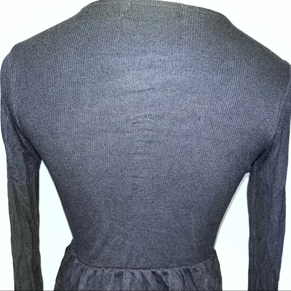 Black Ribbed Knit Tie Front Peplum Ruffle Top Small Slim Fit - Image 10