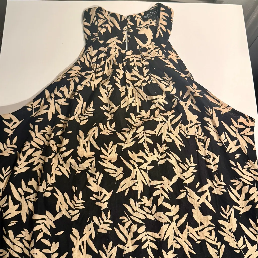 Rachel Zoe Black & Gold Retro Boho Floral Leaf Line Blend Halter Top Parisian - Image 6