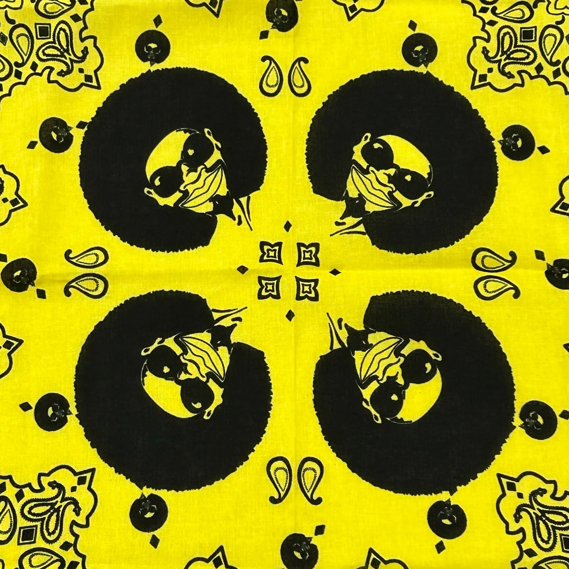 Tasty Puff Afro Man Yellow & Black Motorcycle Bandana Hat Size 21.5"x 22.5" OSFM - Image 3