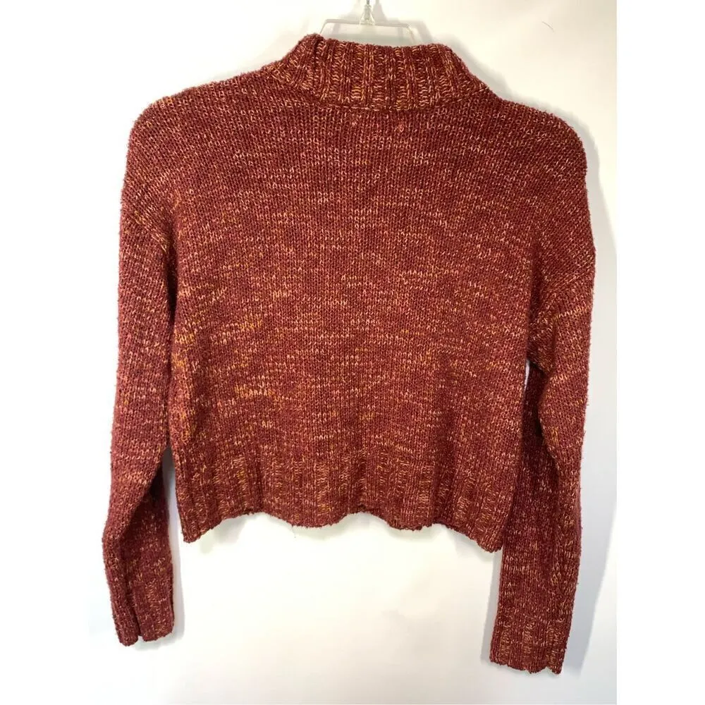 -2. Juniors' SO® Women's Cropped Mockneck Spacedye Pullover Sweater Red Medium - Image 7