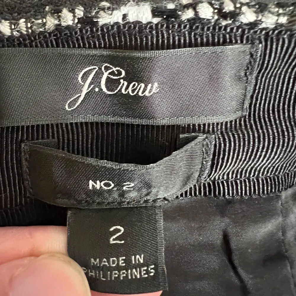 J.Crew Pencil Skirt Black White Plaid Tweed Silver Threads Preppy Coquette Sz 2 - Image 4