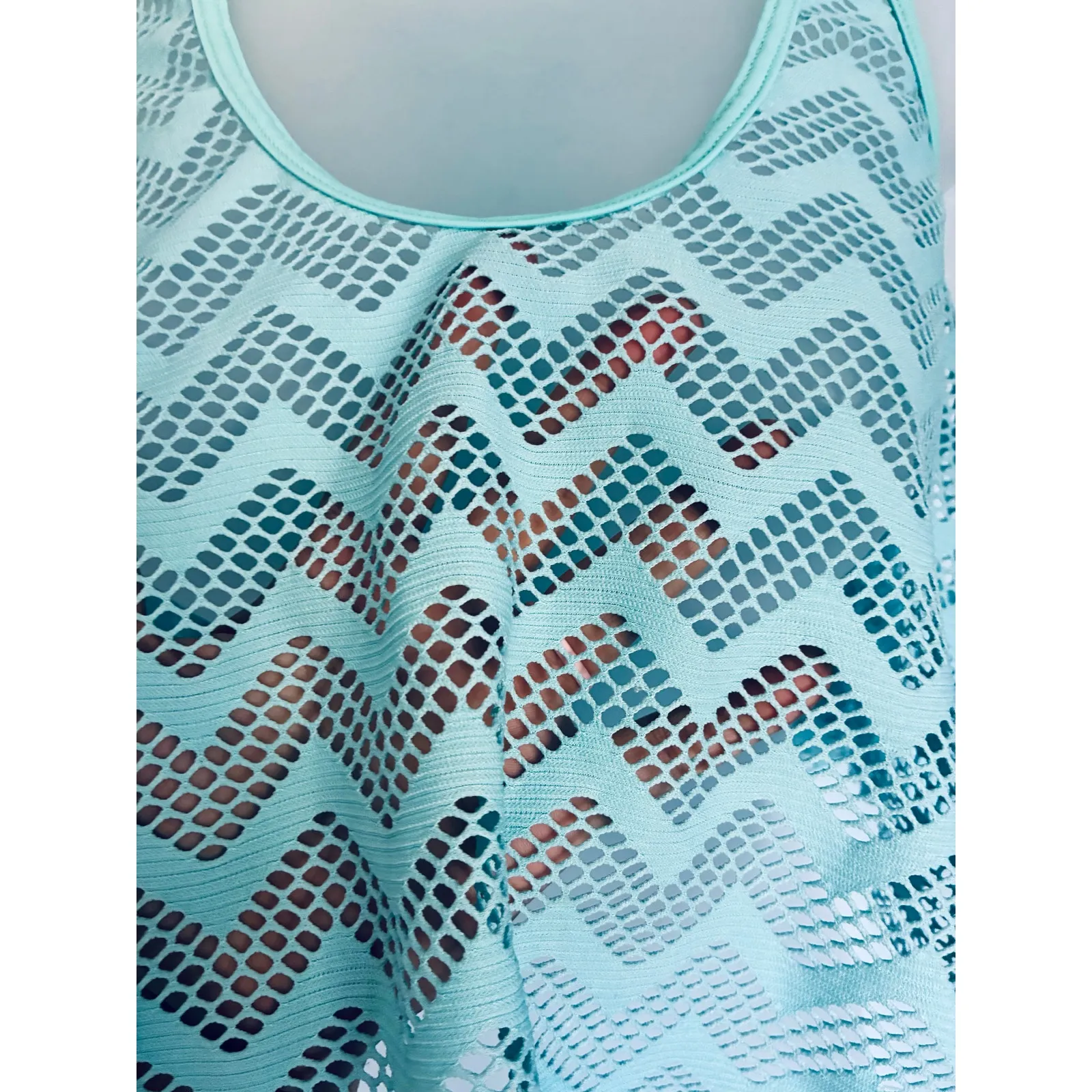 Blue Crop Top Chevron Semi Sheer S/M Size M - Image 3