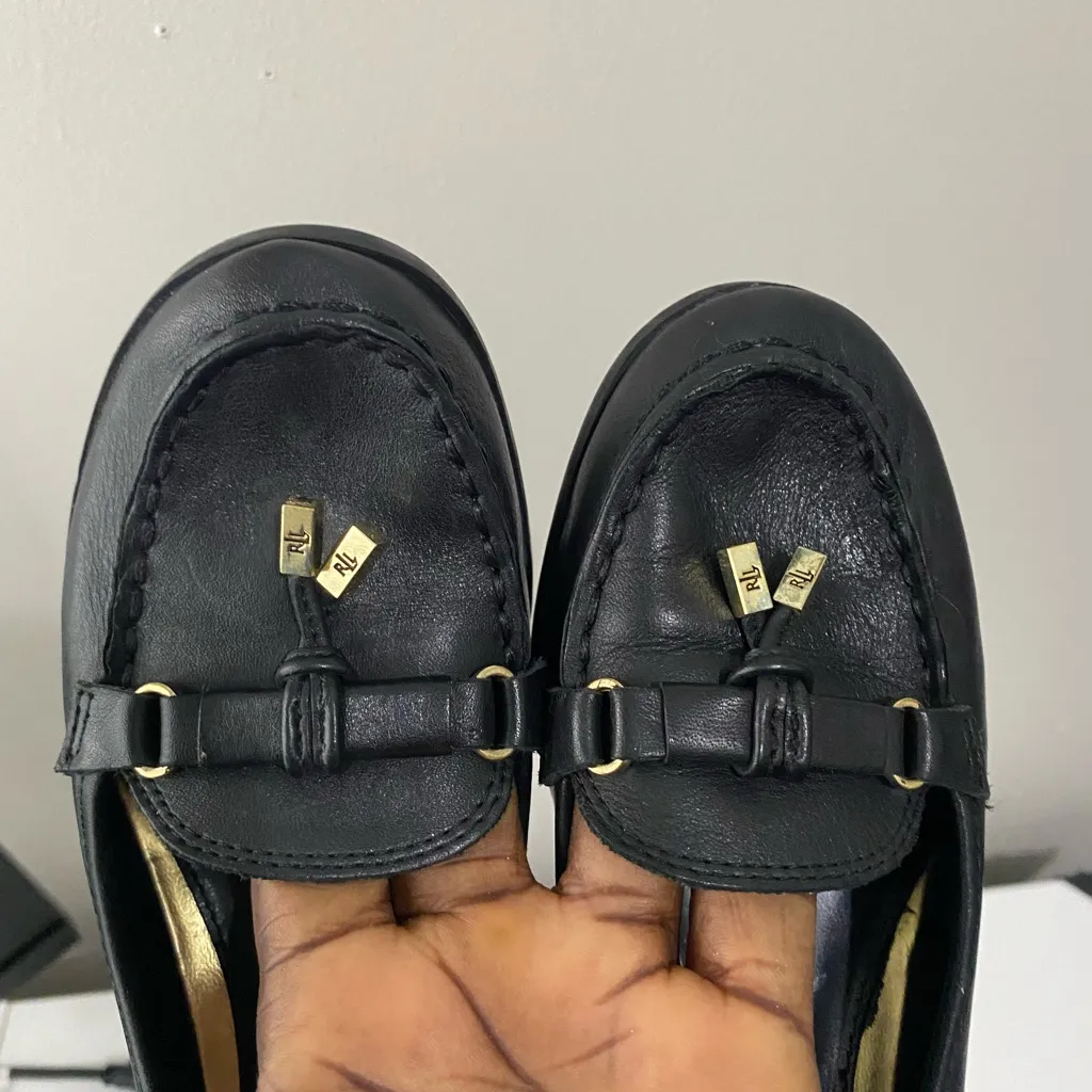Ralph Lauren Black Loafers Wedge with Gold Accents - Image 4