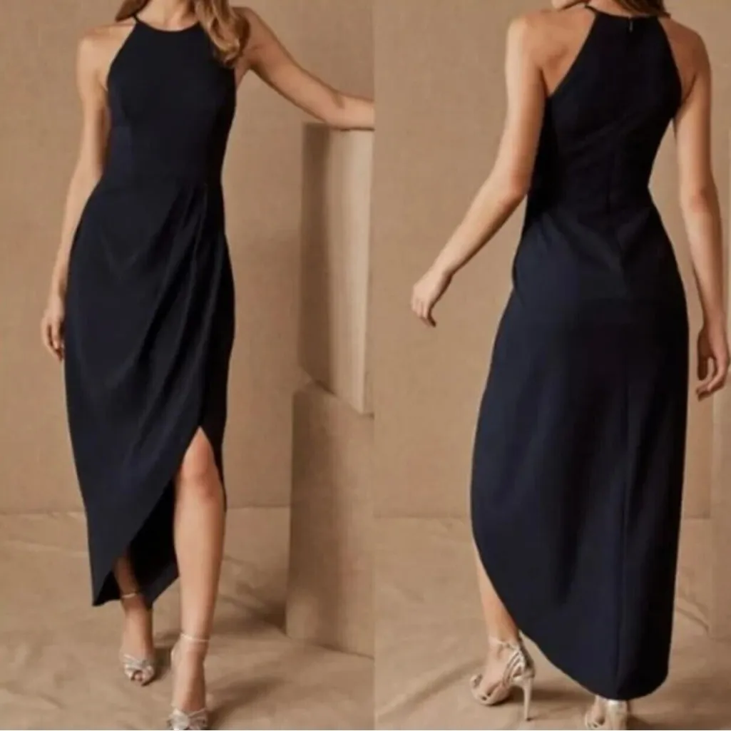 BHLDN Sz 10 Marceau Tulip Hem Dress Black High Neck Midi High-Low - Image 2
