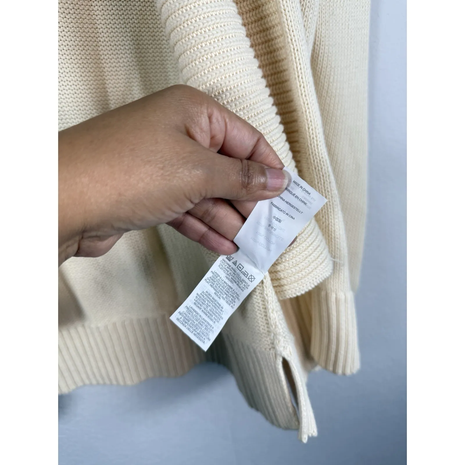 J.Crew Women Cream Rib Detail Close Knit Open Front Long Sweater Cardigan Size L - Image 5