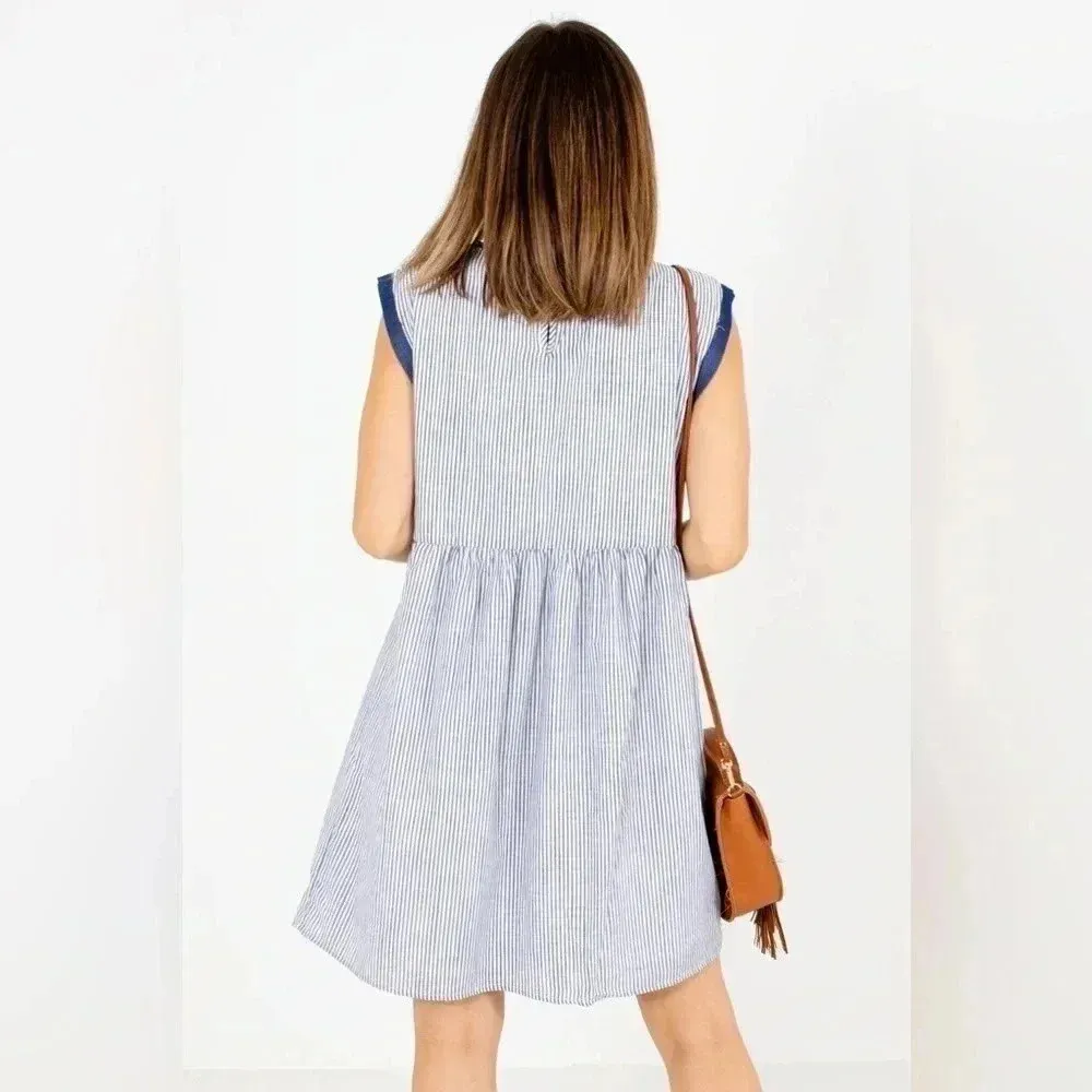 Andree embroidered floral striped spring summer dress - Image 4