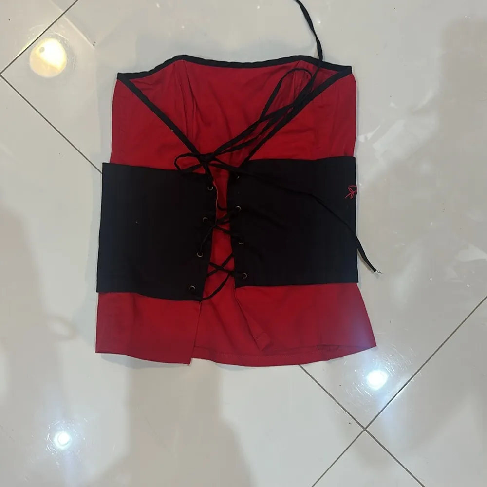 Zara Red and Black Lace Up Corset Top - Image 2