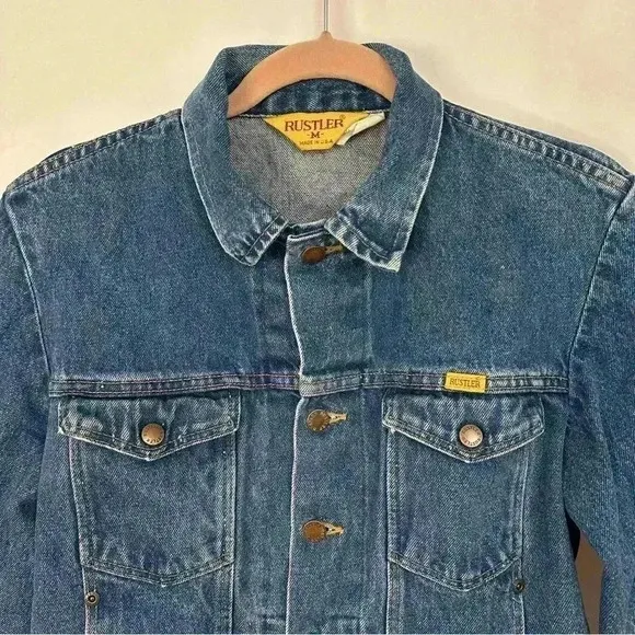 Vintage‎ Rustler Jacket Medium Wash Boxy Crop Denim Trucker Jean Womens Medium - Image 2