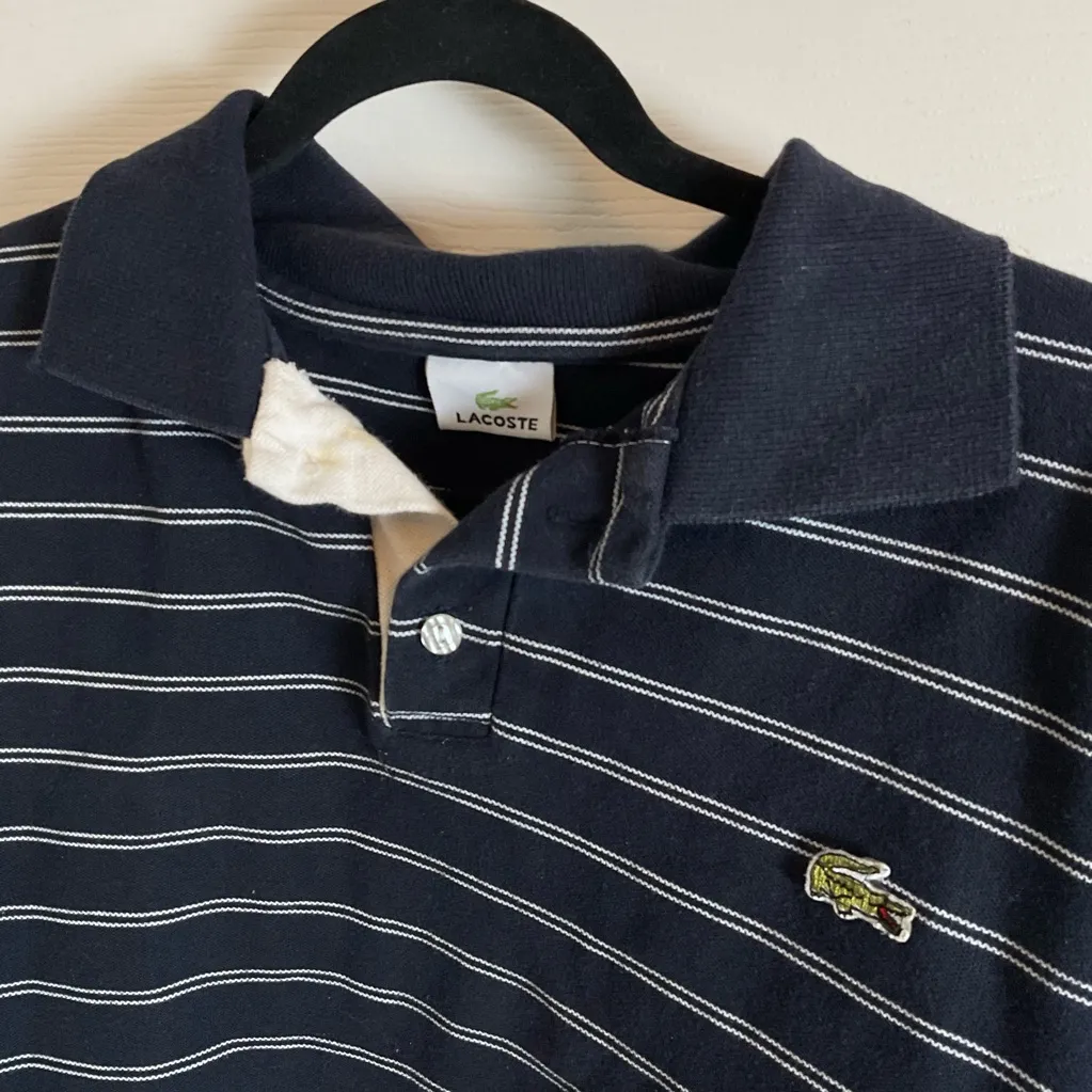 vintage Lacoste cropped polo shirt woman’s blue and white Top size large - Image 3