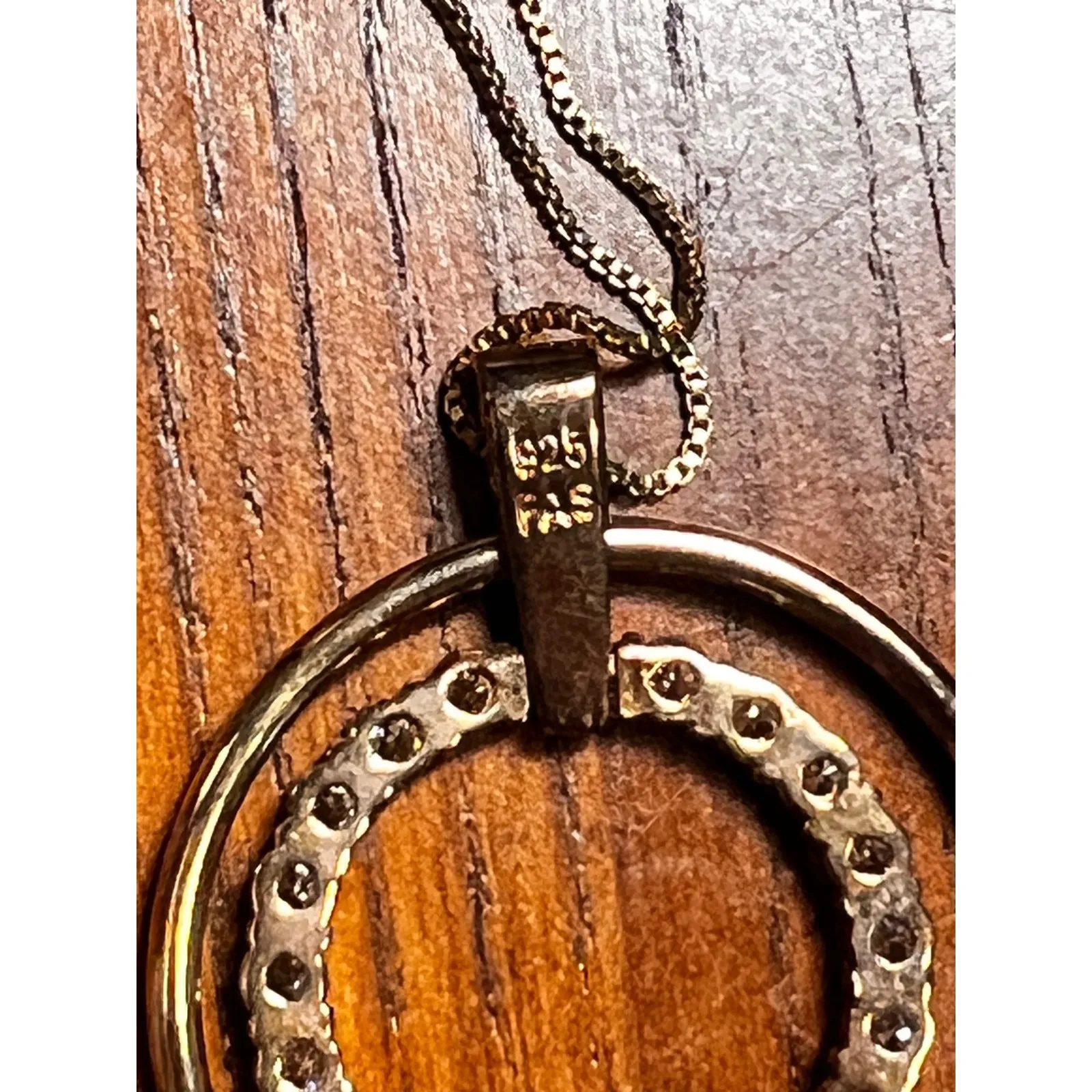 FAS Double Circle‎ Pendant Necklace Cubic Zirconia 925 Sterling Silver Gold Tone - Image 5