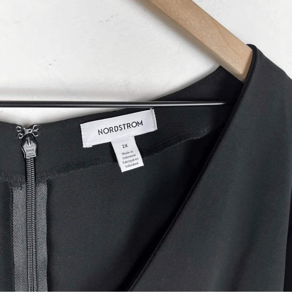 Nordstrom V-Neck Long Sleeve Midi Front Sleeve Sheath Dress in Black - Image 8