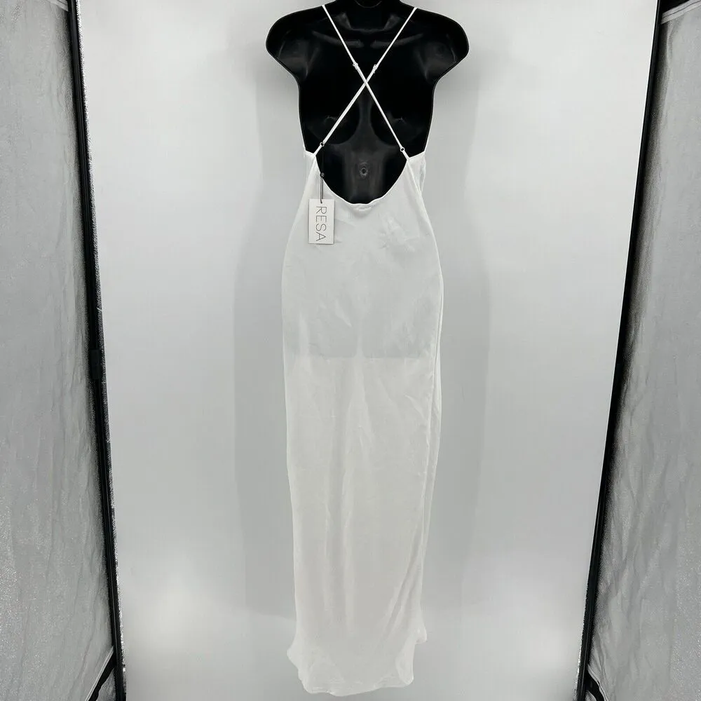 RESA Camille Slip Maxi Dress White Ivory Leg Slit Criss Cross Straps Size XS NWT - Image 7