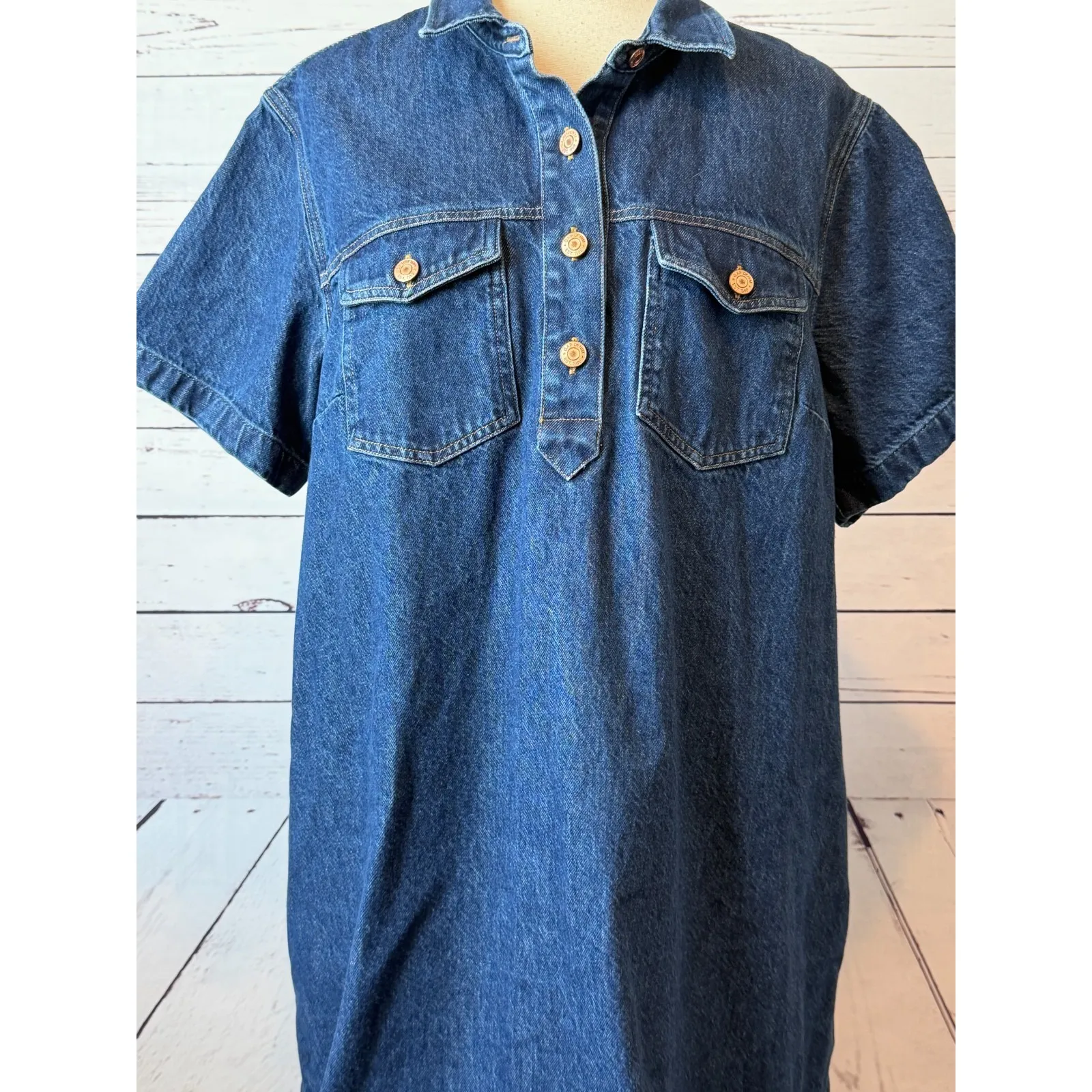 GAP Denim Dress Jean size XLT XL Tall Extra large Popover A Line Pockets Y2K 80s - Image 3