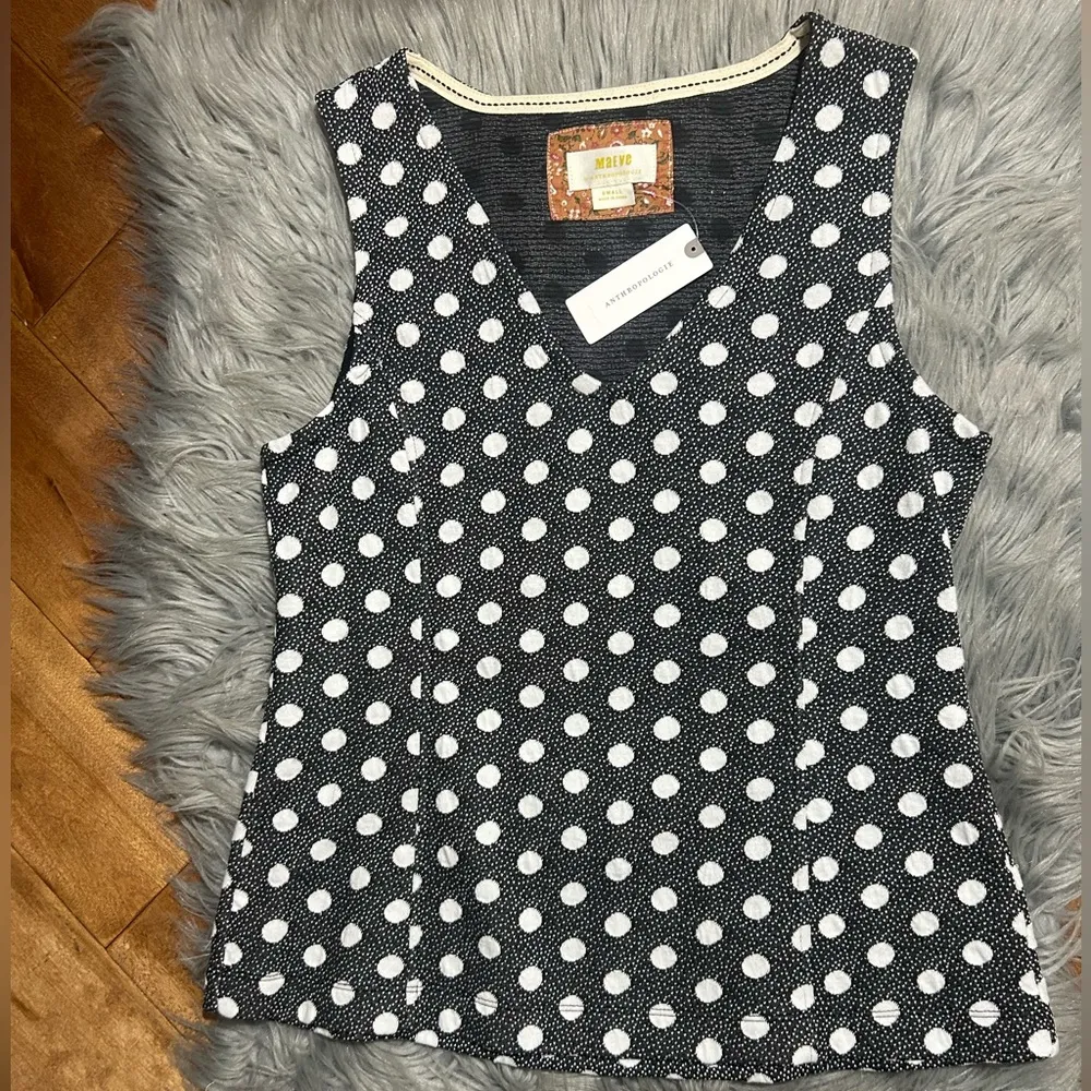 Anthropologie Maeve Jacquard Polka Dot Tank Top Black & White Top Size Small - Image 2