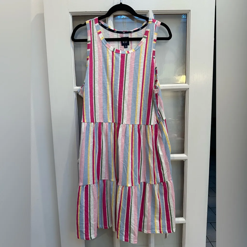 Gap Size XL Lightweight Tiered Layered Sleeveless Multi Stripe Summer Dress NWT! - Image 2