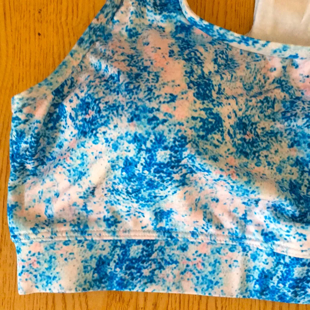 New Blue Galaxy Sports Bra with Removable Padding Blue White Size Large - Image 4