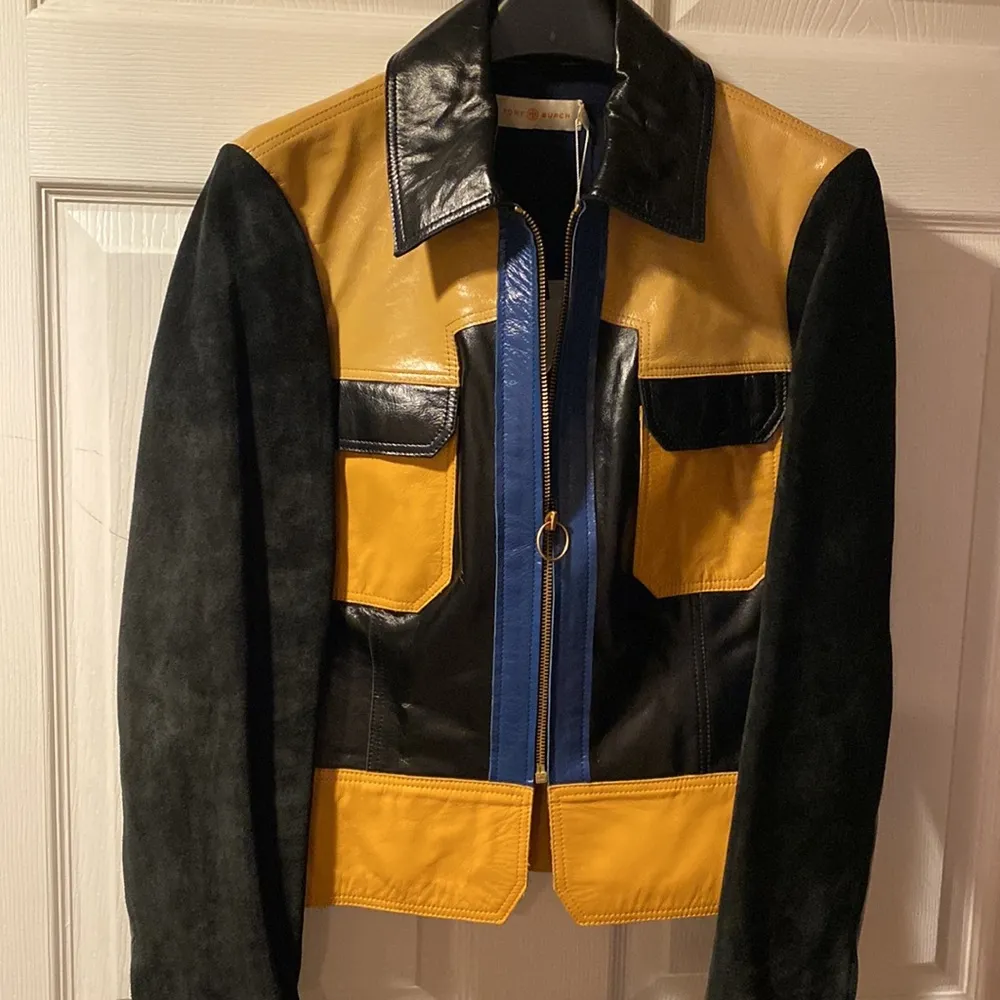 Tory Burch color block Leather & Suede Jacket Tristan 8 NWT - Image 9