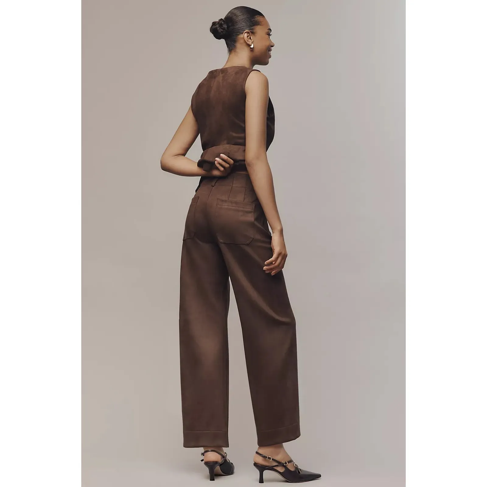 Maeve Anthropologie The Colette Crop Suede High-Rise Wide-Leg Pants Brown Sz 28 - Image 4