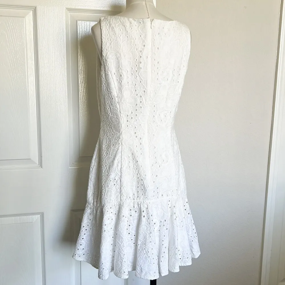 ELIZA J White Eyelet Drop Waist Ruffle Hem Sleeveless Dress - Image 5
