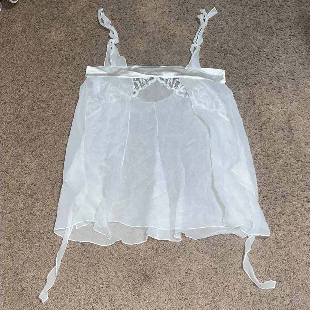 La Perla Silk Camisole Sheer Floral Embroidered Ribbon Tie Straps 3 / M - Image 2