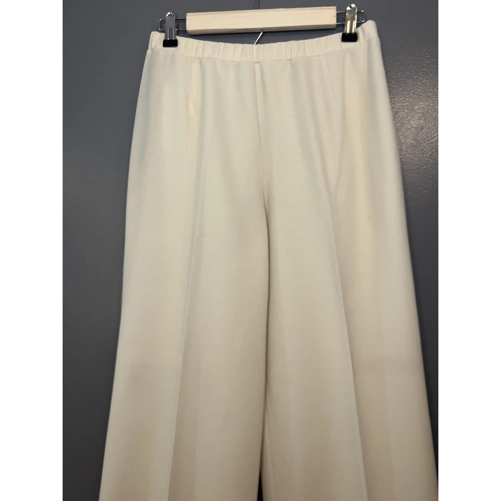 Vintage devon Pants Womens 16 Petite Cream Polyester Elastic Waist Wide Leg 70s Size 16P - Image 2