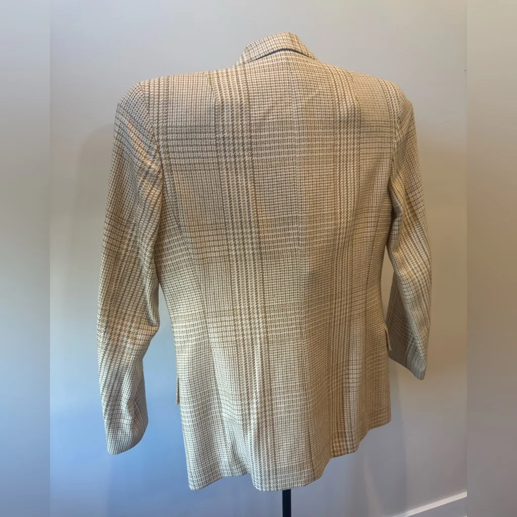 TALBOTS Plaid Wool Silk Blend Jacket Blazer Cream White Brown Size 4 - Image 3