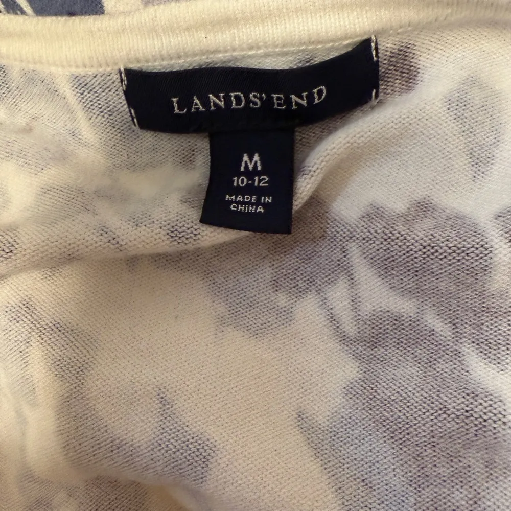 Lands' End Floral Blue and White Women's Cardigan M 10-12 - Image 3
