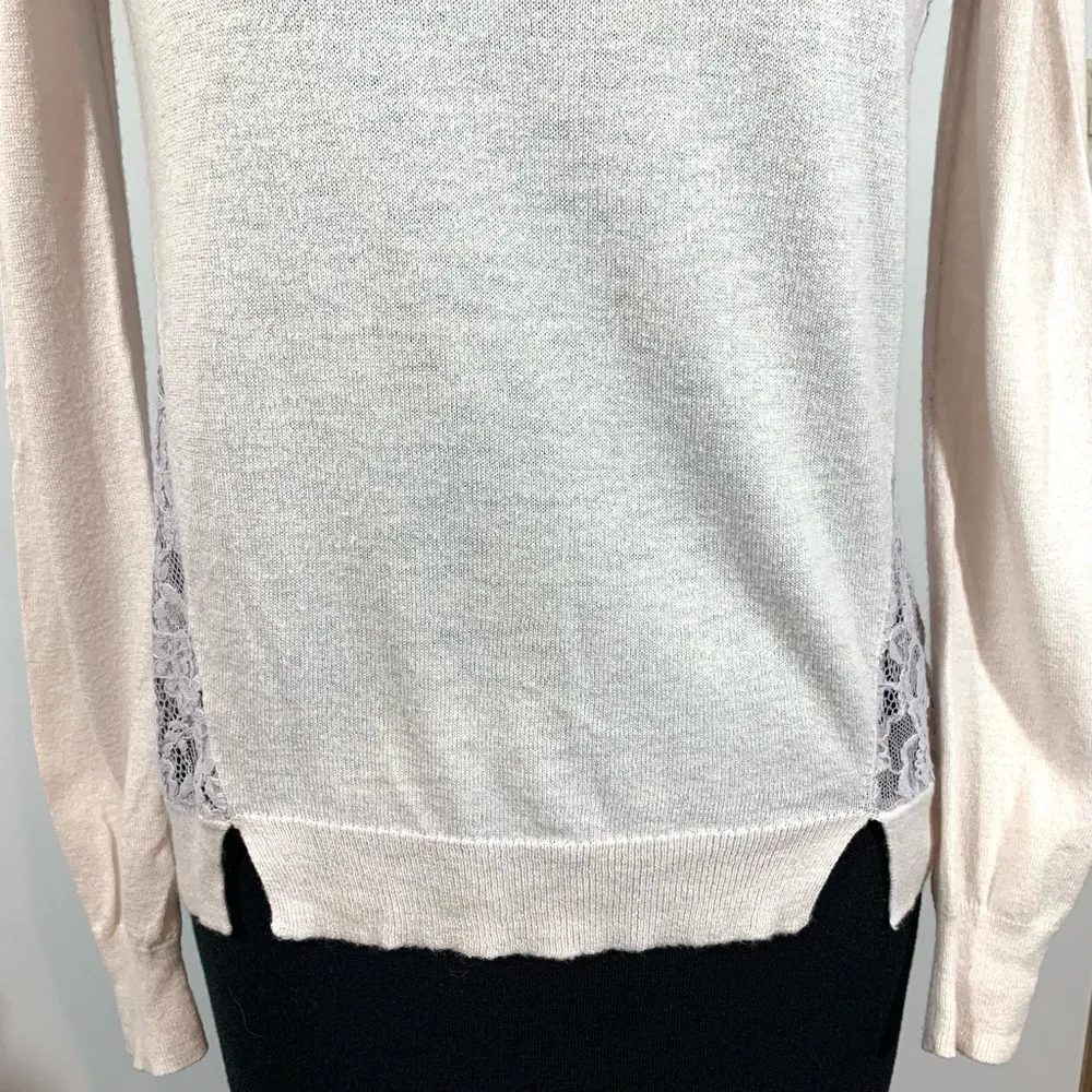 Rebecca Taylor Wool Blend Lace Panel Sheer Knit Sweater - Image 3