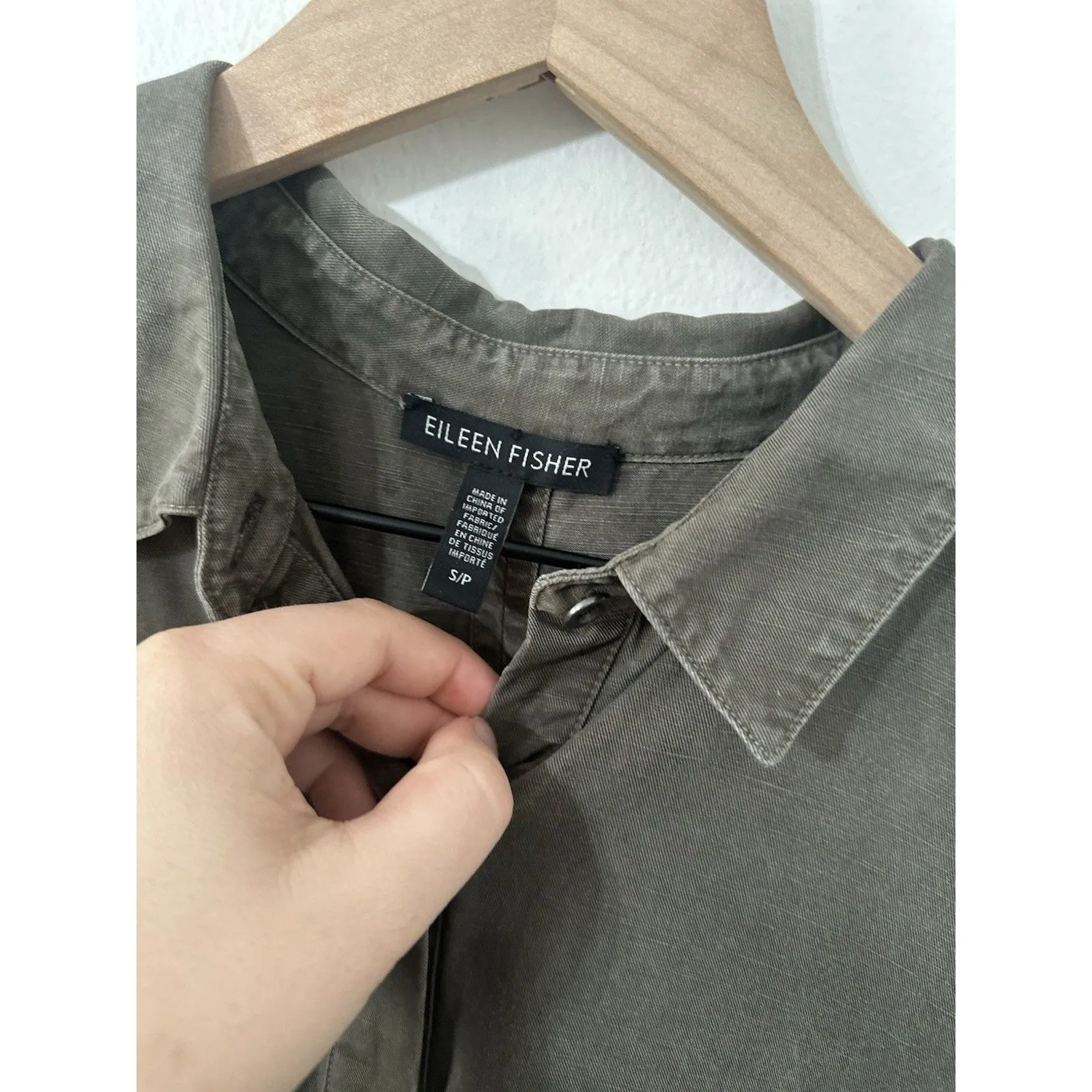 Eileen Fisher Army Green Cap Sleeve Button Down Shirt Dress S/P Linen Blend - Image 4