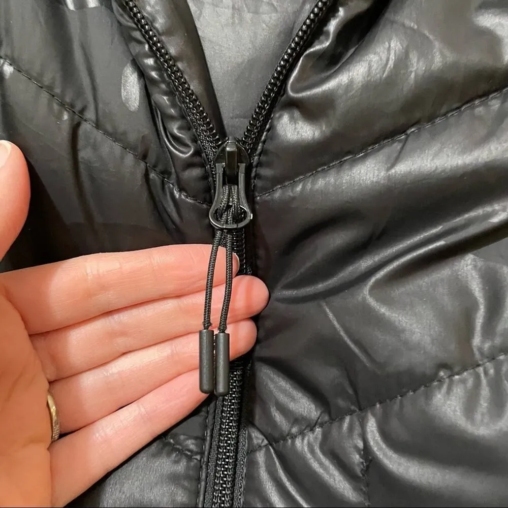 New Balance Black Hooded Puffer Vest Full Zip Camo Print Womens S Retro Sport - Image 8