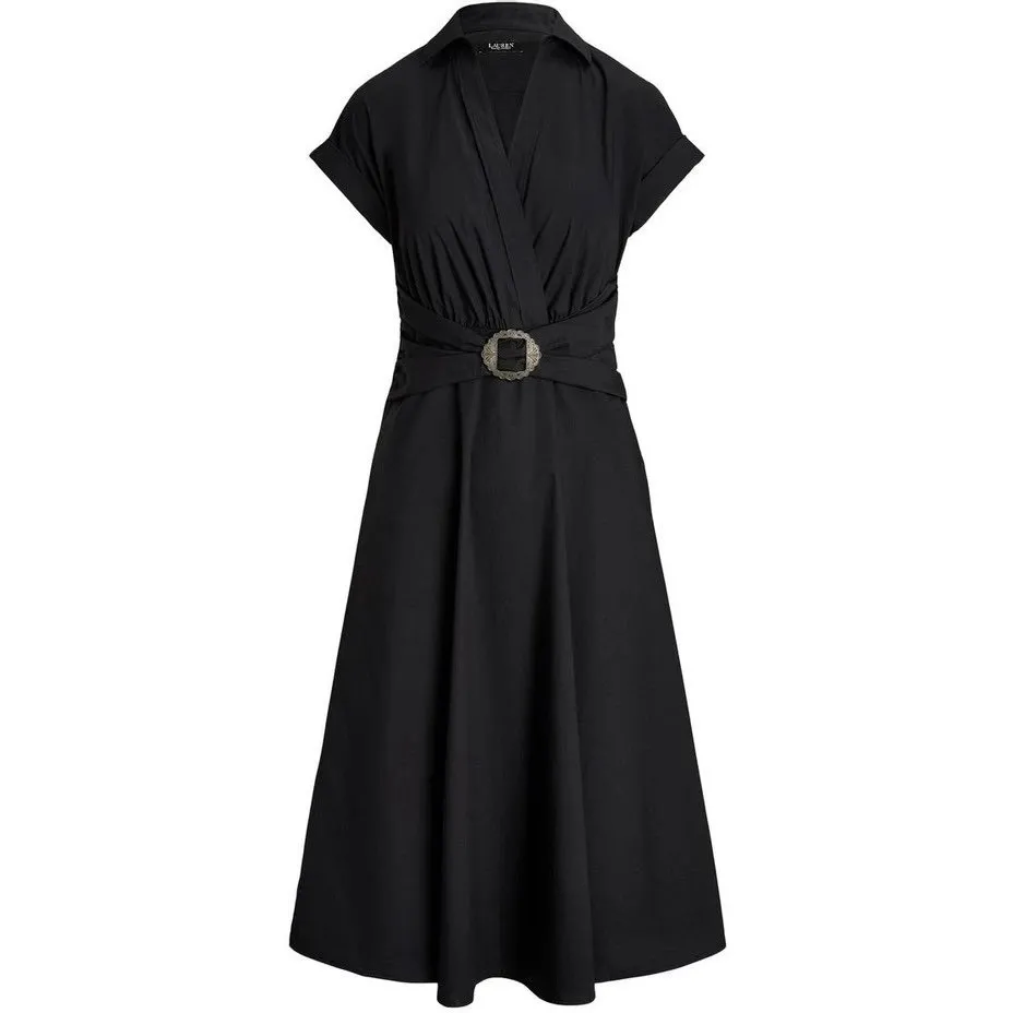 Lauren Ralph Lauren Black Surplice Buckle Waist Fit & Flare Dress Size 18 NWT - Image 3
